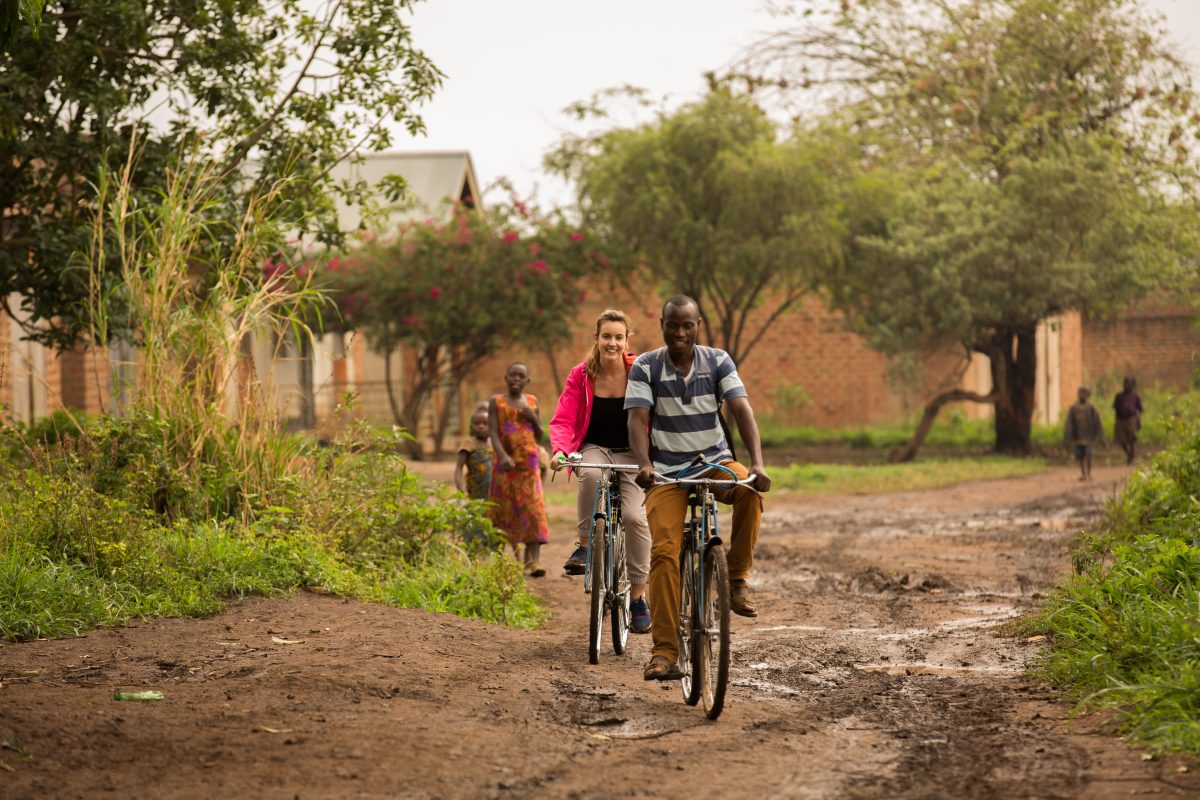 Woman and man on bicycles